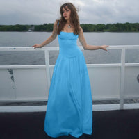 Off-neck Pleated Stitching High Waist Slimming Solid Color Sling Dress