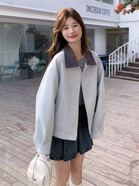 Women's Color Block Lapel Short Jacket