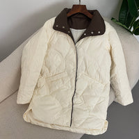 Women's Mid-length White Duck Down Retro Loose Xiangyun Stand Collar Coat
