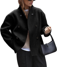 Fashion Three-row Button Short Plaids And Tweedst Coat Double-faced Woolen Goods For Autumn And Winter