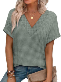 Casual Striped Textured Short-Sleeve Arrival V-Neck Knitted T-Shirt