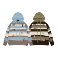 Autumn Retro  Pattern Colorful Stripes Hooded Cardigan