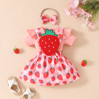 Baby Girl's Summer Short-sleeved Top Suspender Skirt Floral Fruit Casual Skirt Suit