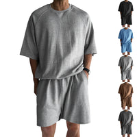 Men's Terry Casual Round Neck Sports Shorts Short Sleeve Two-piece Set