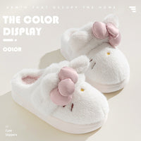 Instagram-Style Fluffy Cotton Slippers With A Cat And Bow Design For Cozy Warmth