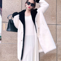 V-neck Large Lapel Contrast Color Long Coat