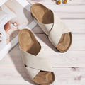 European And American Plus Size Khaki Round Toe Cross Roman Style Slip-on Flat Sandals