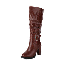 Simple Round Toe Design Womens High Heeled Over The Knee Boots