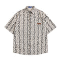 Vertical Stripes Small Floral Loose Short Sleeve Shirt