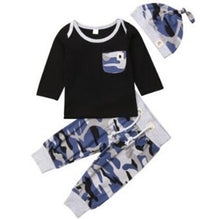 Three-Piece Children's Long-Sleeved Solid Color T-Shirt Camouflage Trousers Hat
