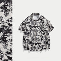 New Chinese Style Ice Silk Men's Breathable Floral New Guo Feng Lapel Vintage Shirt