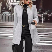 Long Sleeve Solid Color Stand Collar Button Trench Coat Fashion Women's Casual Woolen Coat