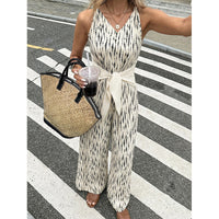 Strap V-neck Sexy Loose High-waist Jumpsuit