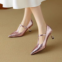 New High Heel Low-cut Pointed-toe Shoes Sheepskin Soft Banquet Temperament Mary Jane Shoes