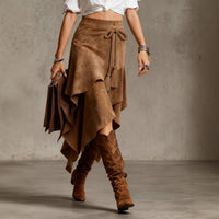 Irregularly Tied Cord Tassel Suede Skirt