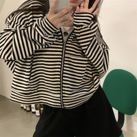 Striped Versatile Loose Fitting Laid Back Hoodie
