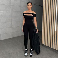 Off-shoulder Short Sleeve Exercise Casual Pants Jumpsuit