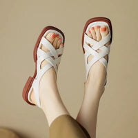 Women's Patent Leather Low Heel Square Toe Beach Sandals