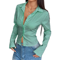 European And American Leisure Vacation Style Button Striped Long Sleeve Open Shirt