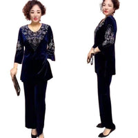Stylish Gold Velvet Cropped-Sleeve Pants Two-Piece Set