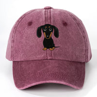 Retro Washed Baseball Cap Dachshund Printed Peaked Cap
