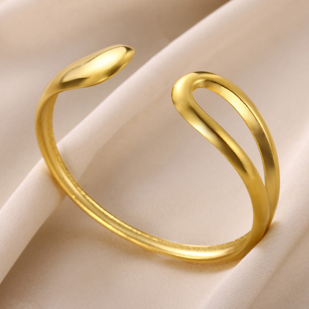 Gold Stainless Steel Bracelet With Concave-convex Pattern