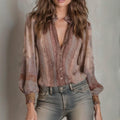 Womens Floral Printed Loose Figure-flattering BlouseShirt