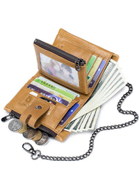 Retro Genuine Leather Wallet Compact Bifold Wallet With Dual Zippers Perfect For Coins And Cards