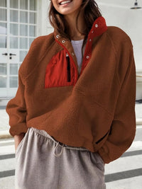 Women's Fashion Sweatshirt Fleece Stand Collar Zipper Pocket Top