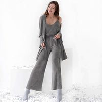 Pit Corduroy Camisole Nightgown Trousers Three-piece Knitted Autumn And Winter Pajamas Women's Warm Loungewear