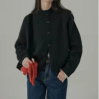 Autumn And Winter High-grade Loose Short Idle Style Solid Color Knitted Cardigan