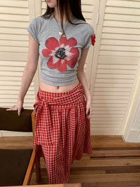 Lace-up Plaid Side Loose Zip Skirt
