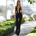 Halter Sexy Trousers Women's Jumpsuit Golden Flower Sleeveless Backless