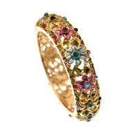 Vintage Court-Style Hand-Painted Bracelet With Diamond-Inlaid Hollow Sea Poppy Design, Entirely Handcrafted