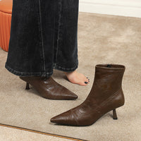 Slim Retro Soft Leather Pointed Toe Bare Single Boots Thin Heel