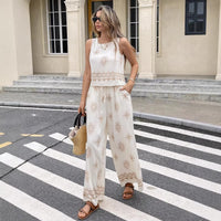 Printed Crew-Neck Sleeveless Tank Top And Pants Two-Piece Set