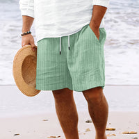 European And American Cotton And Linen Multi-bag Lace Men's Striped Beach Shorts