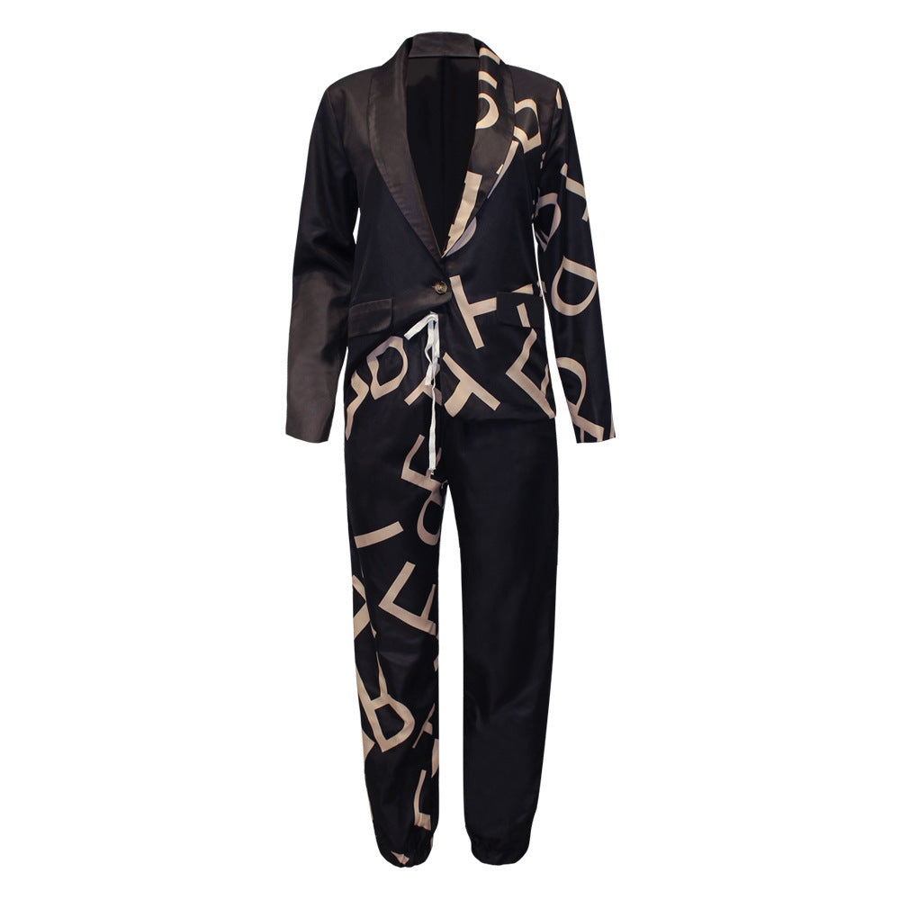 Women's Fashionable Printed Long-sleeved Lapel Suit Casual Suit