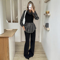 Striped Fake Two-piece Long Sleeve Shirt Women