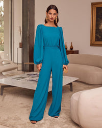 Fashion Lantern Sleeve Square Neck Wide Leg Jumpsuit