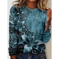Women's Fashionable Casual Striped Printed Crewneck Long-Sleeve