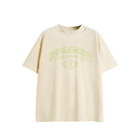 Men's Brushed Wide Version Small Turtleneck Imitation Tape Printed T-shirt