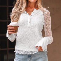 Women's Solid Color Casual Lace Hollow Out Long Sleeve T-shirt