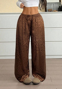 Drawstring Leopard Print Mop Wide Leg Pants