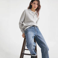 Vintage Casual All-matching Polo Lapel High Quality Knitted Sweater
