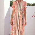 Printed Fashionable Lace-up Mid-Length Dress For Women