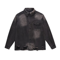 Punk Waste Soil Washed Old Ripped Denim Loose Casual Turn-down Collar Coat
