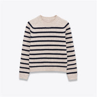 Women's Round Neck Loose Striped Knit Sweater