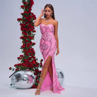 Wrapped Chest Off-neck Sheath Sequined Banquet Fishtail Evening Dress
