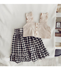 Girls' Sling Short Top And Skirt Suit